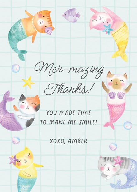Meowmaids - birthday thank you card