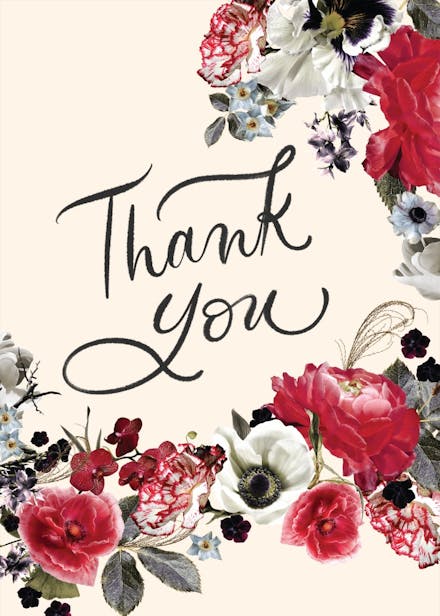 Moody floral - wedding thank you card