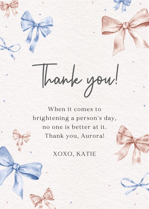 Painted ribbons - baby shower thank you card