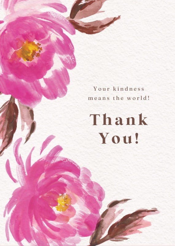 Painted peonies - baby shower thank you card