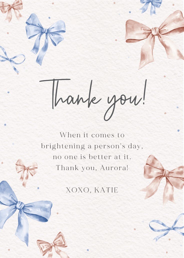 Painted ribbons - baby shower thank you card