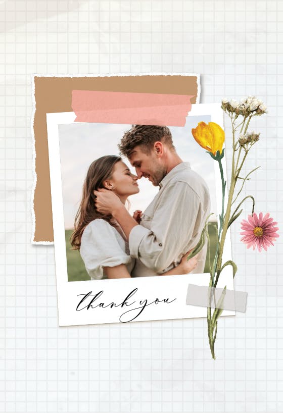 Paper and pressed flowers - tarjeta de agradecimiento por la boda