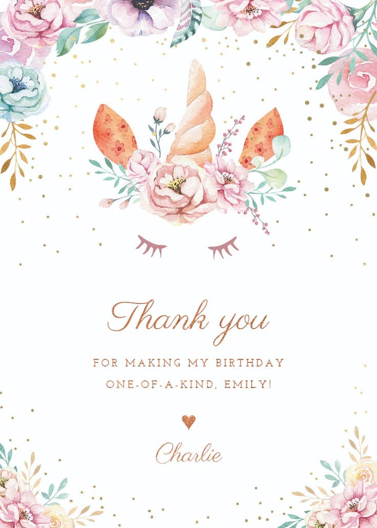 Pastel petals unicorn - thank you card