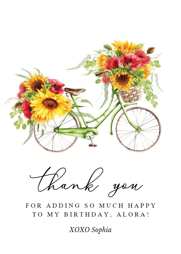 Pedaling petals - thank you card