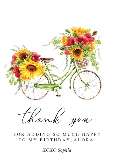 Pedaling Petals - Birthday Thank You Card