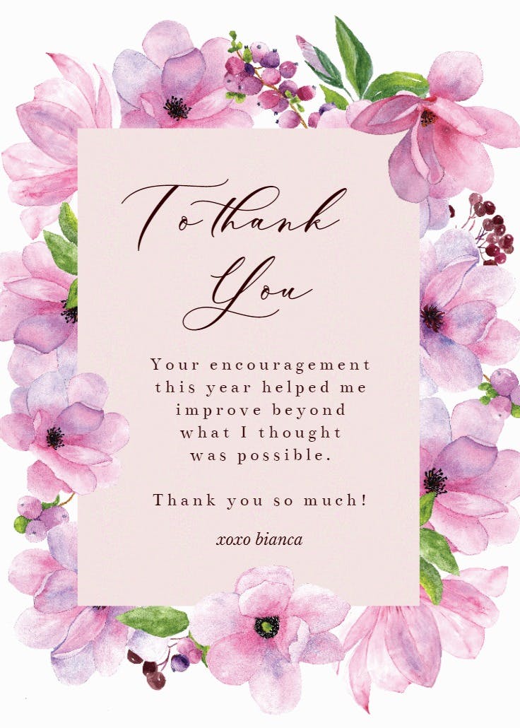 Pink gold flowers - thank you card