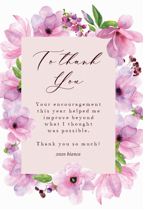Pink gold flowers - thank you card