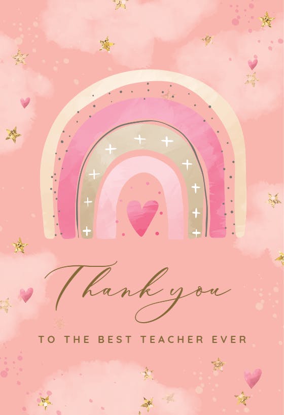 Pink rainbow - thank you card for teacher