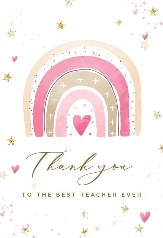 Pink rainbow - thank you card for teacher