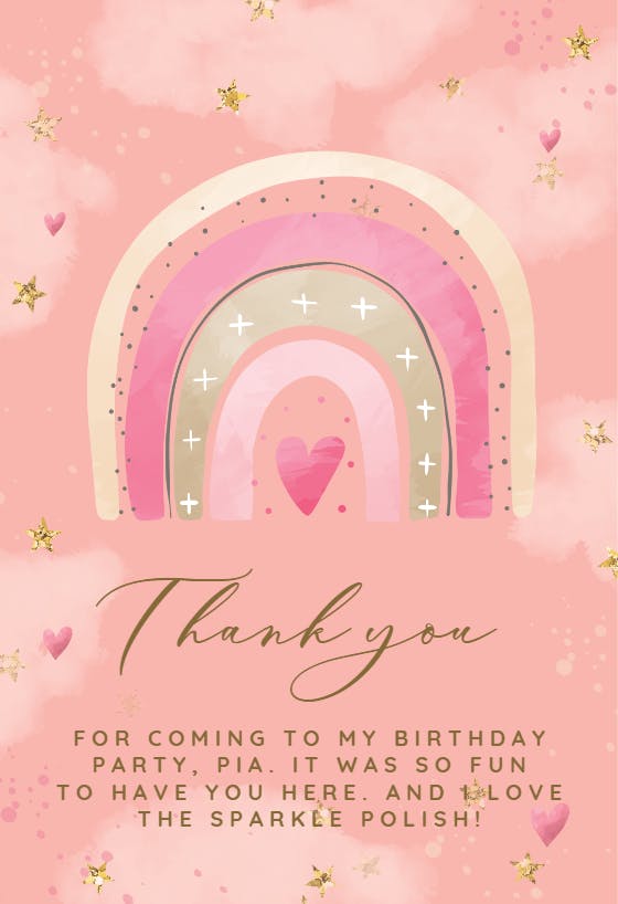 Pink rainbow heart - birthday thank you card