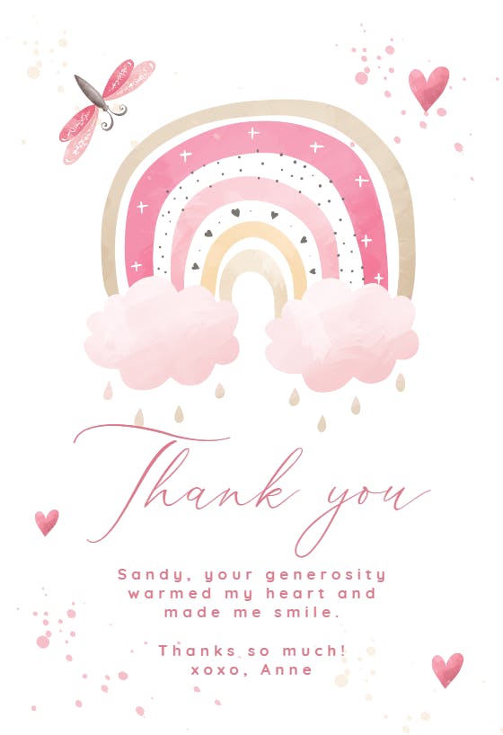 Pinky rainbow hearts - thank you card