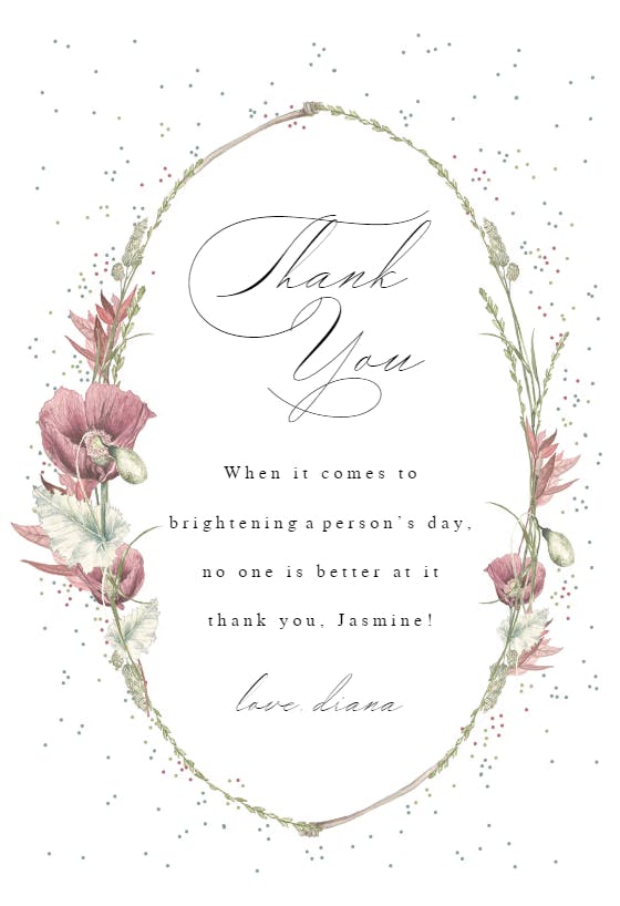 Poppy flower wreath - thank you card