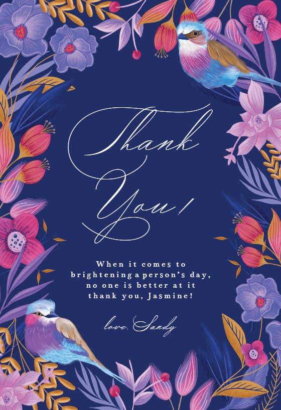 Purple flowery border - thank you card