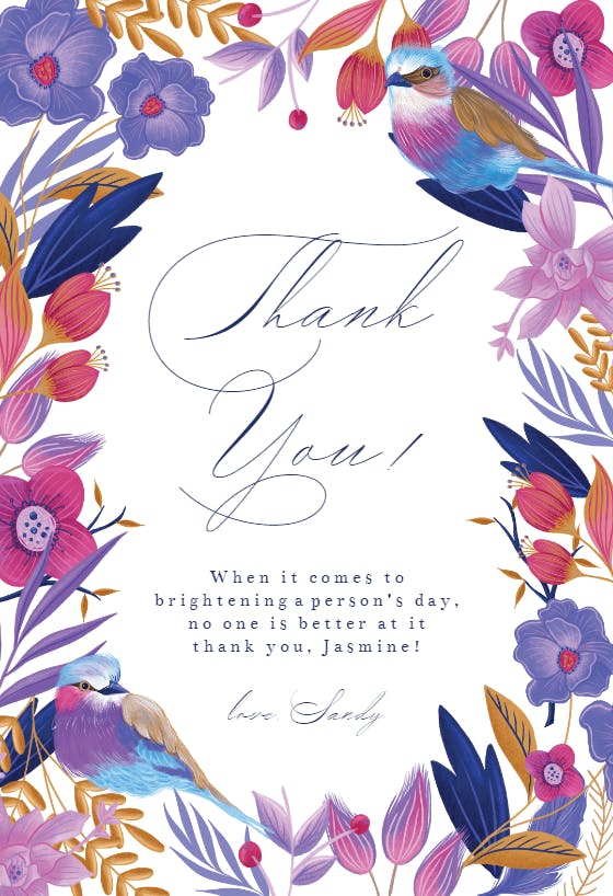 Purple flowery border - thank you card