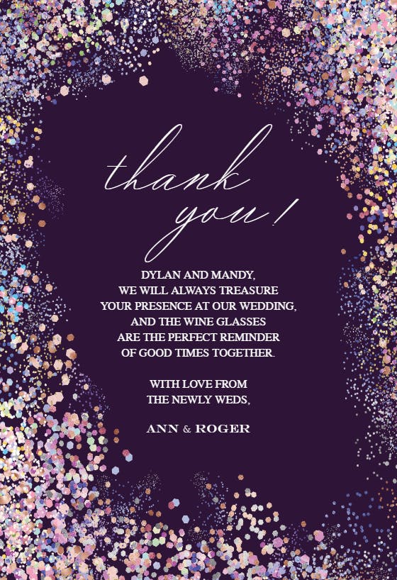 Rainbow confetti frame -  tarjeta de agradecimiento por la boda gratis