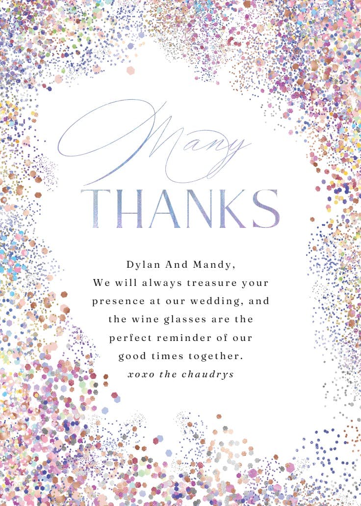 Rainbow confetti frame - thank you card