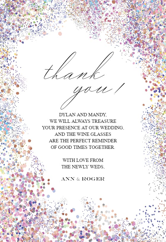 Rainbow confetti frame -  tarjeta de agradecimiento por la boda gratis