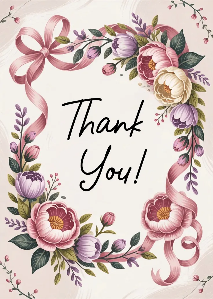 Ribbons and florals - thank you card