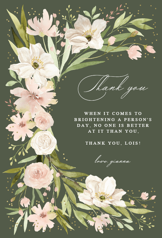 Romantic Floral Corner - Thank You Card | Greetings Island