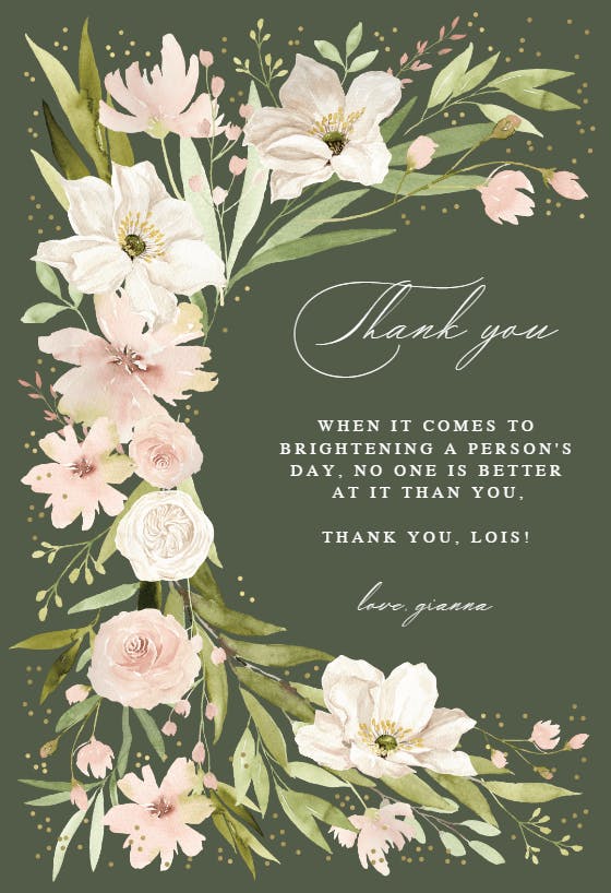 Romantic Floral Corner - Thank You Card Template | Greetings Island
