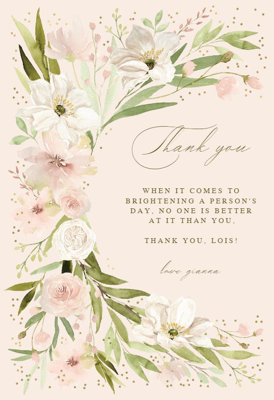 Romantic floral corner - thank you card