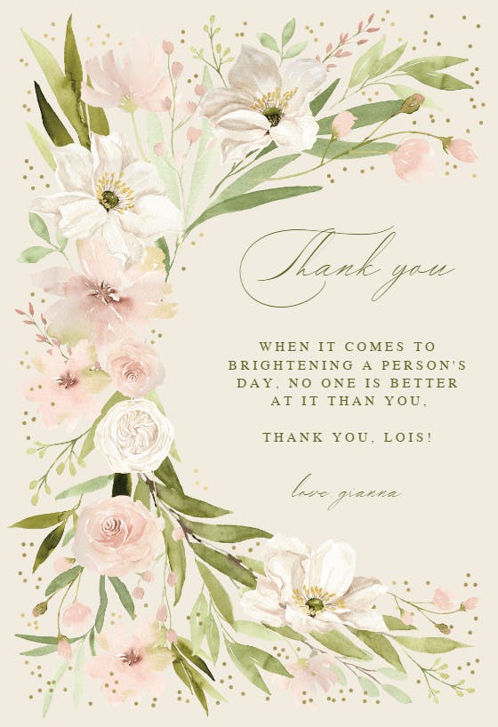 Romantic floral corner - thank you card