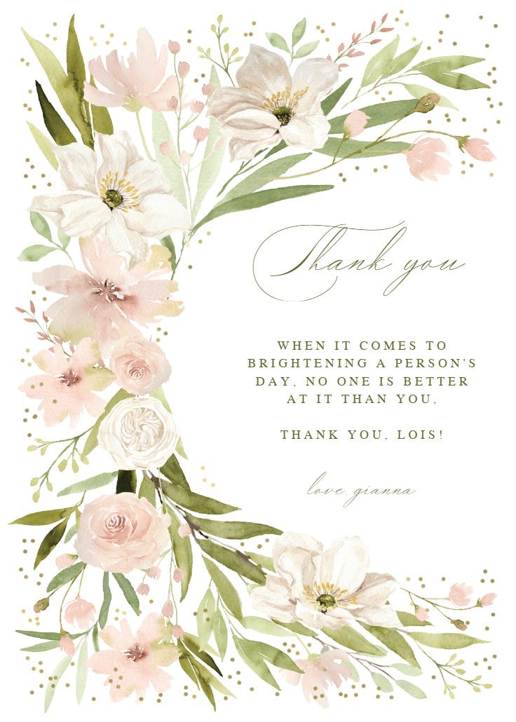Romantic floral corner - thank you card