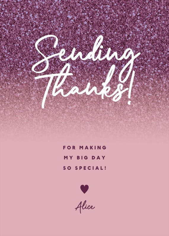 Rose gold glitter - thank you card