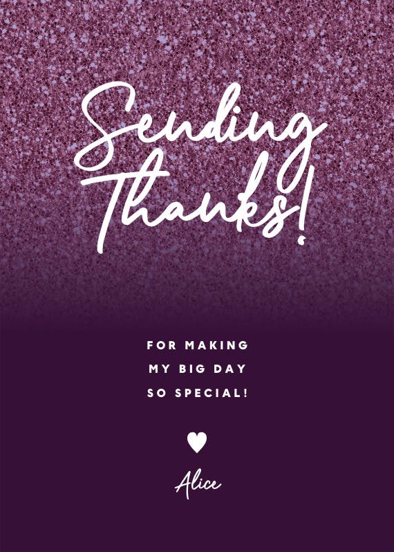 Rose gold glitter -  free thank you card