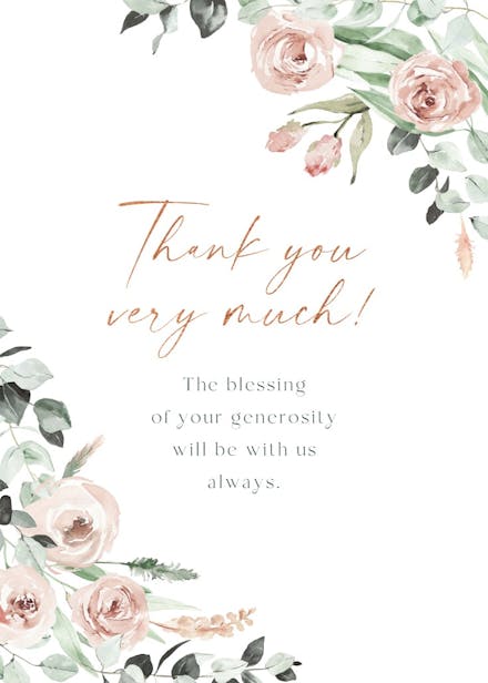Rosey roses - wedding thank you card