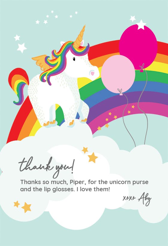 Shimmering unicorn - thank you card