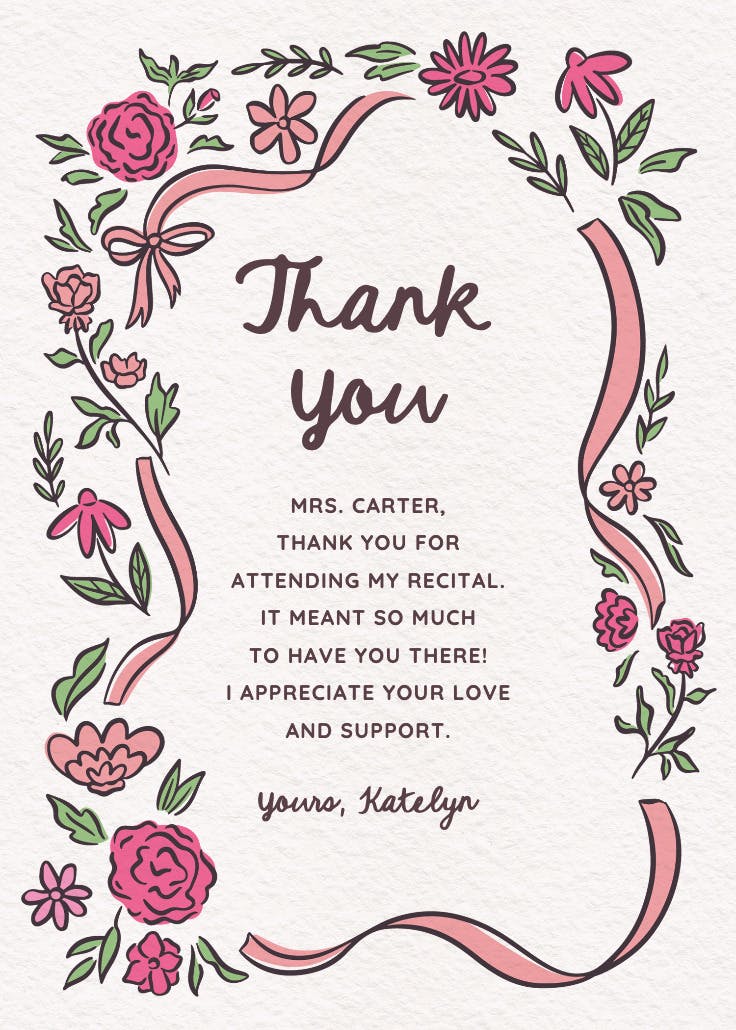 Simply romantic - birthday thank you card