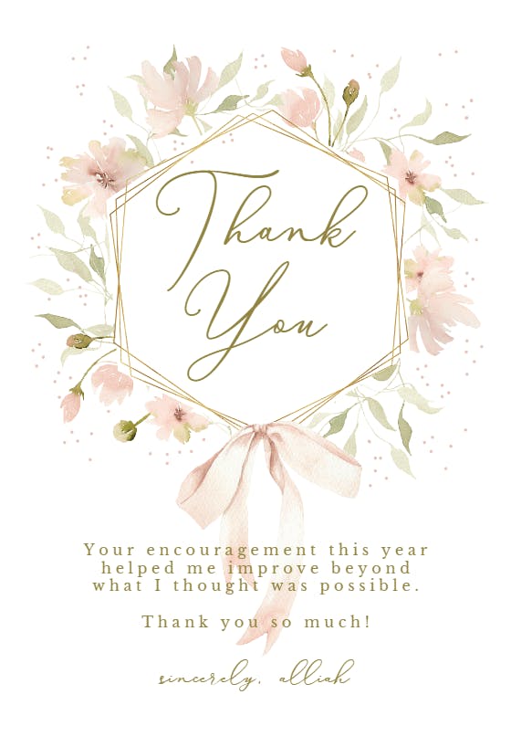 Soft romantic flower frame - thank you card