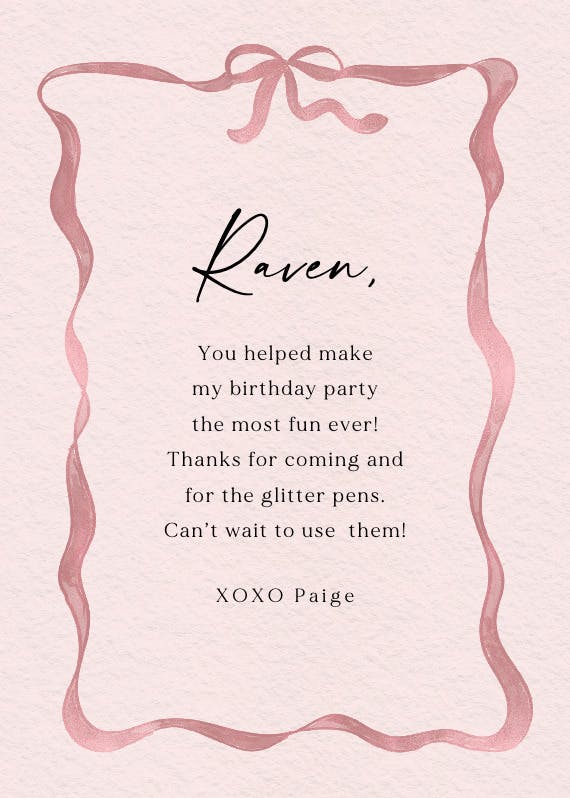 Special ribbon - baby shower thank you card