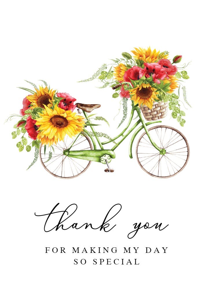 Special sunflowers bike - thank you card