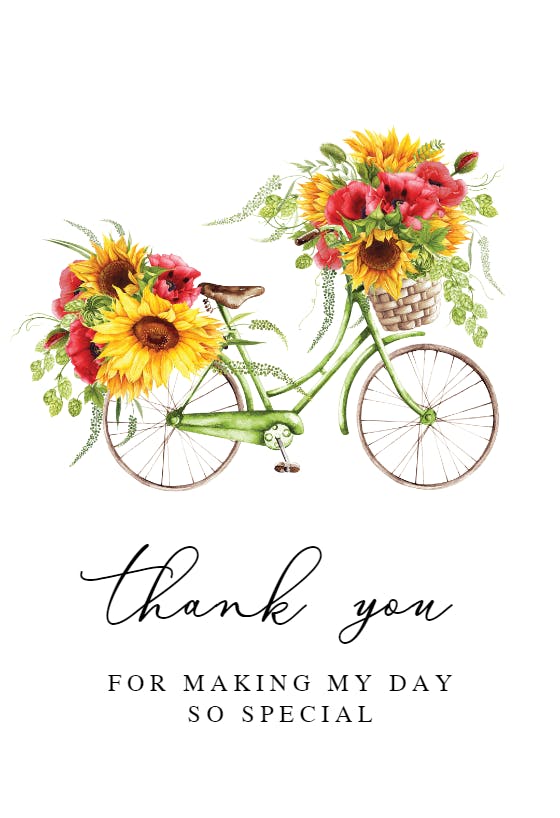 Special sunflowers bike - thank you card