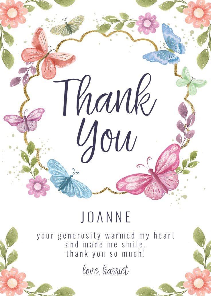 Spring and butterflies - baby shower thank you card