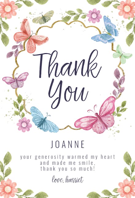 Spring and Butterflies - Birthday Thank You Card