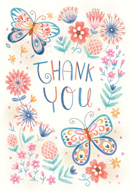 Spring Butterflies - Thank You Card Template | Greetings Island