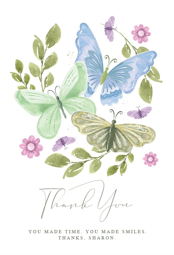 Spring flower and butterflies - thank you card
