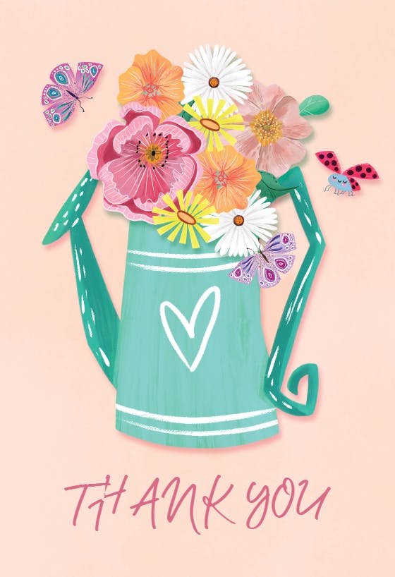 Spring Watering Pot - Thank You Card Template (Free) | Greetings Island