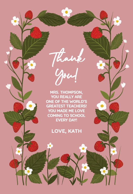Strawberry garden - thank you card for teacher