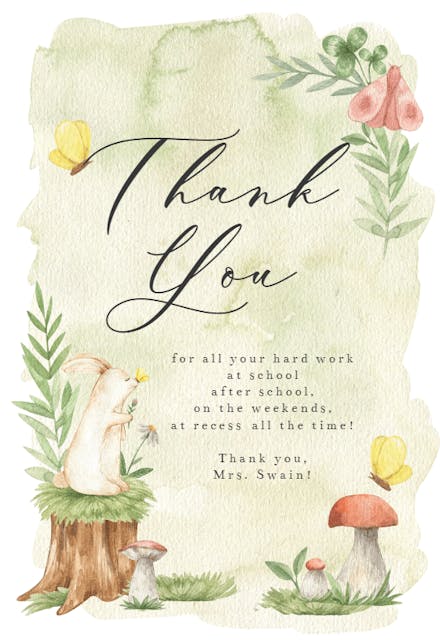 Summer Forest - Thank You Card For Teacher