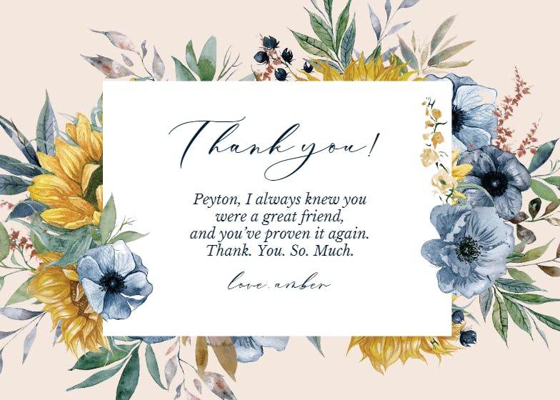 Sunflower and Blues - Thank You Card Template (Free) | Greetings Island