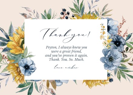 Sunflower and Blues - Thank You Card
