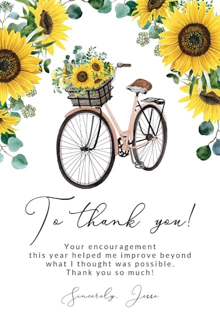 Sunflower Bike - Thank You Card