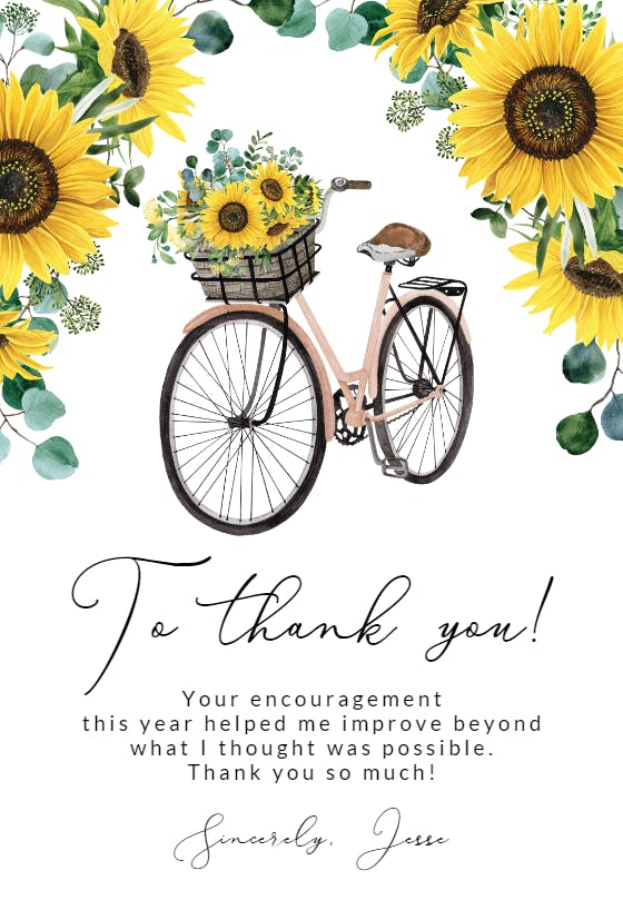 Sunflower bike - thank you card
