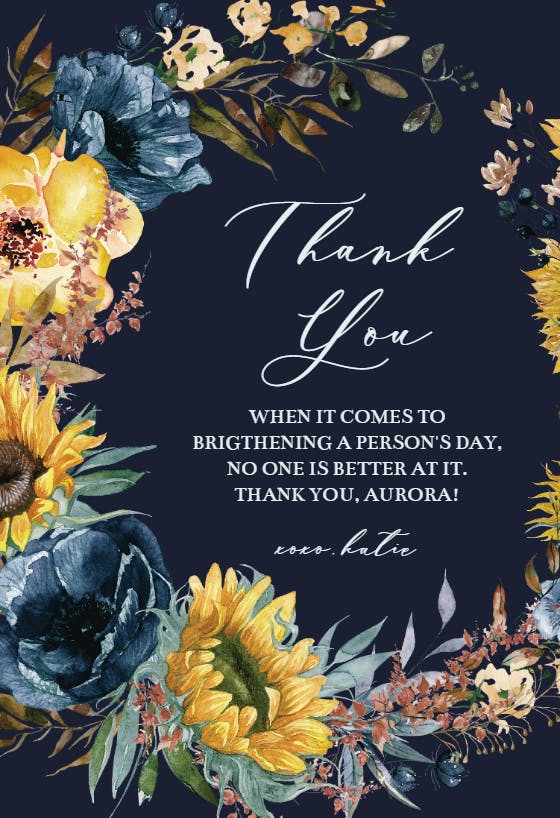 Sunflowers and blue - thank you card