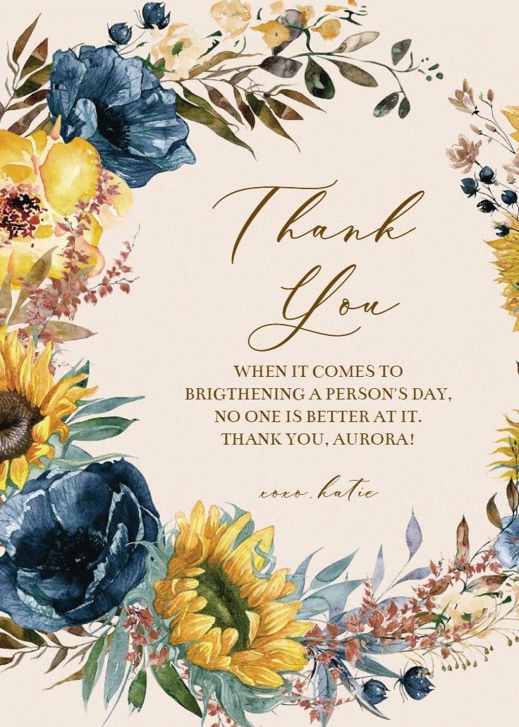 Sunflowers and blue -  tarjeta de agradecimiento