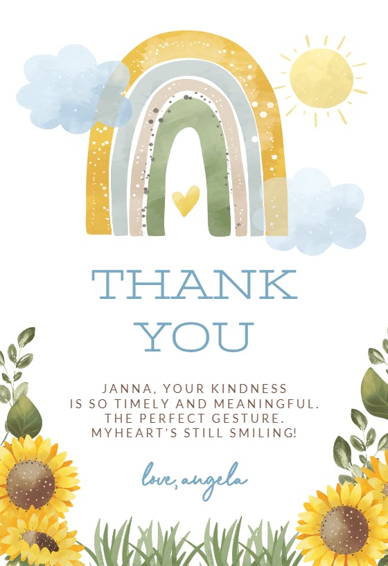 Sunflowers and rainbows - thank you card